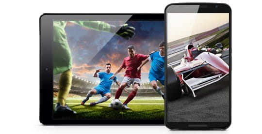 Die Live Stream Übertragung vom Fußball auf einem Tablet und von der Formel 1 auf dem Smartphone