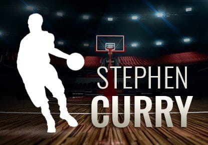 Die Umrisse von Stephen Curry in einer Basketball-Halle.
