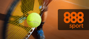 Ein Tennisschläger und das Logo von 888sport.