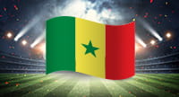 Die Flagge von Senegal und im Hintergrund ein Stadion.