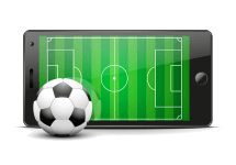 Ein Fußball und ein Smartphone als Symbol für eine mobile App.
