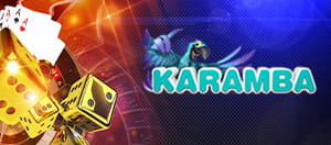 Spiele in einem Online Casino und das Logo von Karamba.