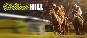 Ein Pferderennen und das Logo von William Hill.