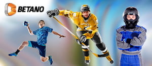 Verschiedene Sportler und das Logo von Betano.