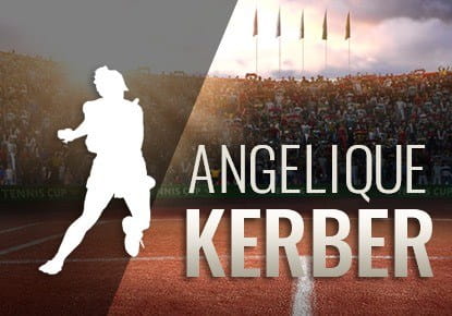 Die Umrisse von Angelique Kerber und ein Sandplatz.