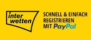 Das Logo von Interwetten und der Hinweis, dass eine Registrierung mit PayPal möglich ist.