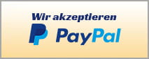 Das PayPal Logo und der Hinweis auf die Akzeptanz dieser Zahlungsmöglichkeit.