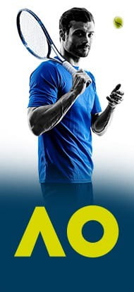 Ein Tennisspieler und das Logo der Australian Open.