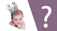 Ein Baby mit einer Krone und ein Fragezeichen.