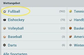 Wählt dann die Sportart Fußball aus