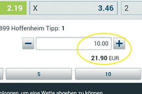 Gebt den Wetteinsatz manuell ein oder entscheidet euch für einen der vorgeschlagenen Einsätze