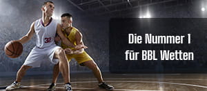 Eine Basketball-Spielszene und der Schriftzug “Die Nummer 1 für BBL Wetten”.