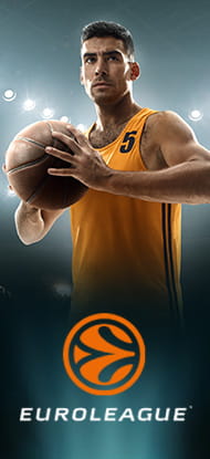 Ein Basketballspieler und das Logo der EuroLeague.