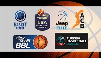 Die Logos der wichtigsten Basketball Ligen Europas.
