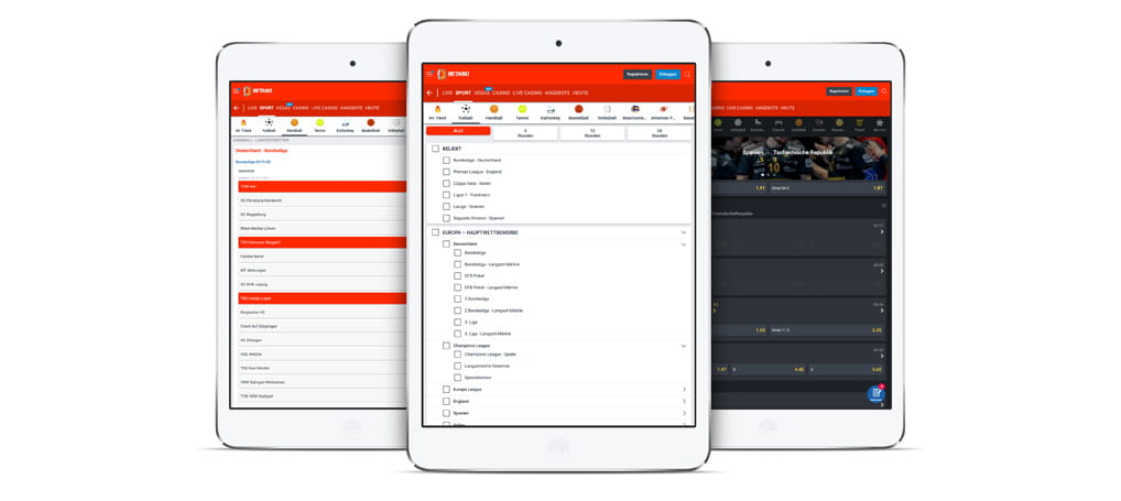 Die Darstellung der besten Fußball iPad App von Betano auf verschiedenen mobilen Endgeräten.