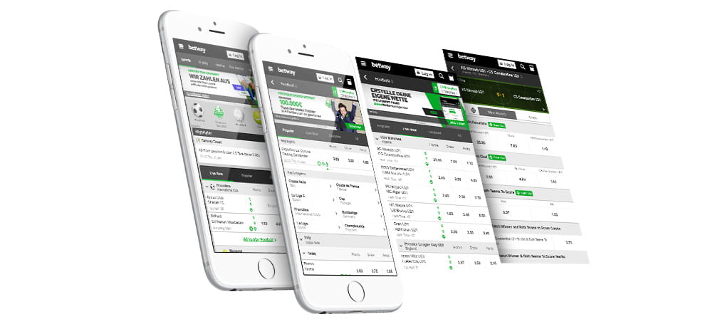 Die Darstellung der besten Fußball iPhone App von Betway auf verschiedenen mobilen Endgeräten.