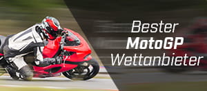 Ein Motorradfahrer und der Schriftzug “Bester MotoGP Wettanbieter”.