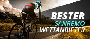 Ein Radfahrer und der Schriftzug “Bester Sanremo Wettanbieter”.