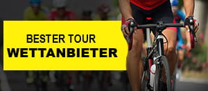 Ein Radfahrer und der Schriftzug “Bester Tour de France Wettanbieter”.