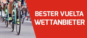 Ein Radfahrer und der Schriftzug “Bester Vuelta Wettanbieter”.  