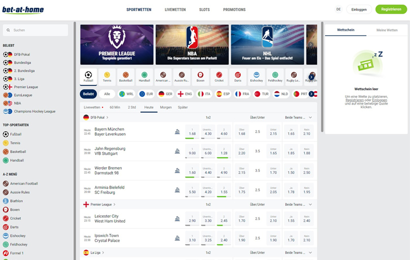 Die bet-at-home Sportwetten Homepage.