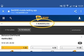 Nach der Landesauswahl kann man in der App die 1. Bundesliga anklicken