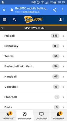 Die Bet3000 App auf einem Android Tablet