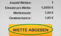 Mit Klick auf Wette abgeben wird der Wettschein an Bet3000 übergeben