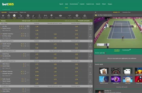 Eine Tennis Live Wette mit Live Stream auf der Seite von bet365.