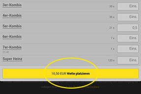 Nun wette zum angezeigten Preis inklusive Steuern platzieren und Daumen drücken