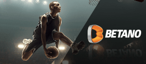 Ein Basketballspieler und das Logo von Betano.