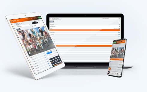 Ein Laptop, ein Tablet und ein Smartphone mit Wetten zur Vuelta a España.