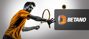 Ein Tennisspieler und das Logo von Betano.