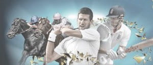 Verschiedene Sportler in Aktion-Jockey, Tennisspieler und Baseballspieler.