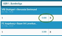 Ausschnitt aus dem Bundesliga-Wettprogramm von BetVictor..