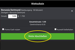 Mit klick auf den großen grünen button wird die wette abgeschlossen
