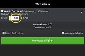 Tragen sie die Höhe ihres Wetteinsatzes in das vorgesehene Feld ein