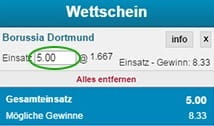 Auf dem Wettschein müsst ihr nun unter der Wettauswahl die Hoehe des Einsatzes eintragen