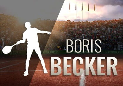 Die Umrisse von Boris Becker und ein Sandplatz.