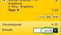Die höhe des Wetteinsatzes kann bequem im Wettschein eingetragen werden