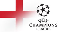 Die englische Fahne und das Logo der Champions League.