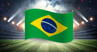 Die Farben von Brasilien und im Hintergrund ein Stadion.