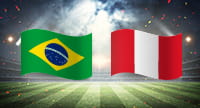 Die Farben von Peru und Brasilien und im Hintergrund ein Stadion.
