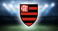 Das Logo von Flamengo Rio de Janeiro und im Hintergrund ein Stadion.