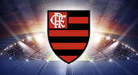 Das Logo von Flamengo Rio de Janeiro und im Hintergrund ein Stadion.