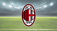 Das Logo vom AC Mailand und im Hintergrund ein Stadion.