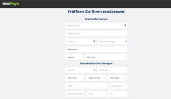Die Webseite von ecoPayz mit der Maske für die Anmeldung.