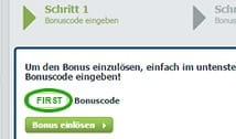 Die Eingabe des Bonuscodes "FIRST" auf der Seite von bet-at-home.