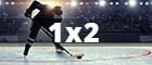 Schriftzug der Wettart 1X2 und ein Eishockeyspieler.
