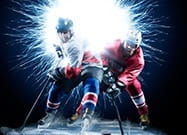 Zwei Eishockeyspieler im Kampf um den Puck